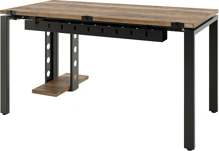 Стол офисный прямой ZAMM Формат 60х30 ТР 1600х800 с пропусками, кабель-каналом и подвесом системного блока, дуб галифакс олово/черный