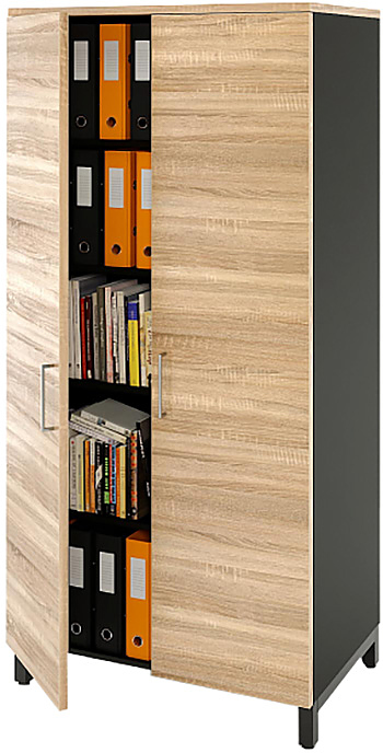 Шкаф для документов ZAMM 5 полок, 2 двери МК 600 90х60х190 см фасад дуб Бардолино, корпус черный