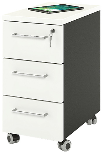 Тумба мобильная ZAMM 3 ящика 31х50х61 см фасад белый, корпус черный