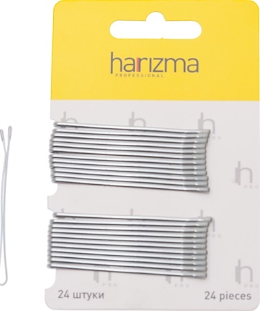 Невидимки для волос Harizma h10537-17, прямые серебристые, 60 мм, 24 шт.