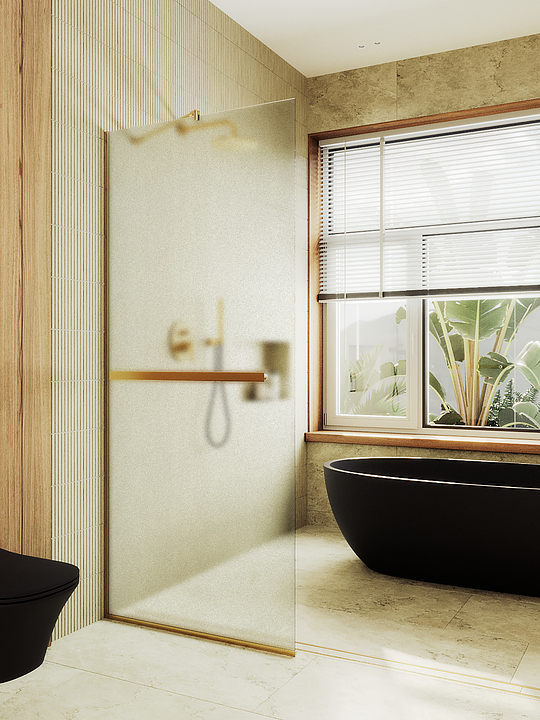 Перегородка душевая с полотенцедержателем MaybahGlass MGD-731-3у 79х195 см, сатин, золото