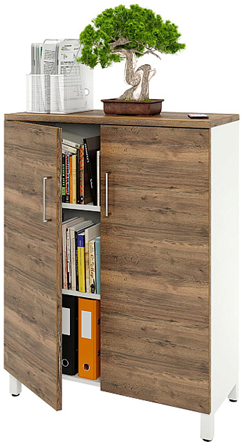 Шкаф для документов ZAMM 3 полки, 2 двери МК 414 90х41,4х120 см фасад дуб Галифакс олово, корпус белый