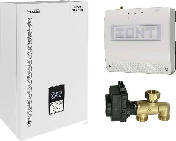 Миникотельная электрическая Zota SET МК-X 15 (котел + клапан ГВС BPV + ZONT SMART 2.0 + адаптер OpenTherm DIN)