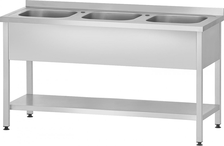 Ванна моечная Mecon Profi Inox ВМЦп 1800х600х860 мм (3 м/о 500х400х250 мм) ножка профильная