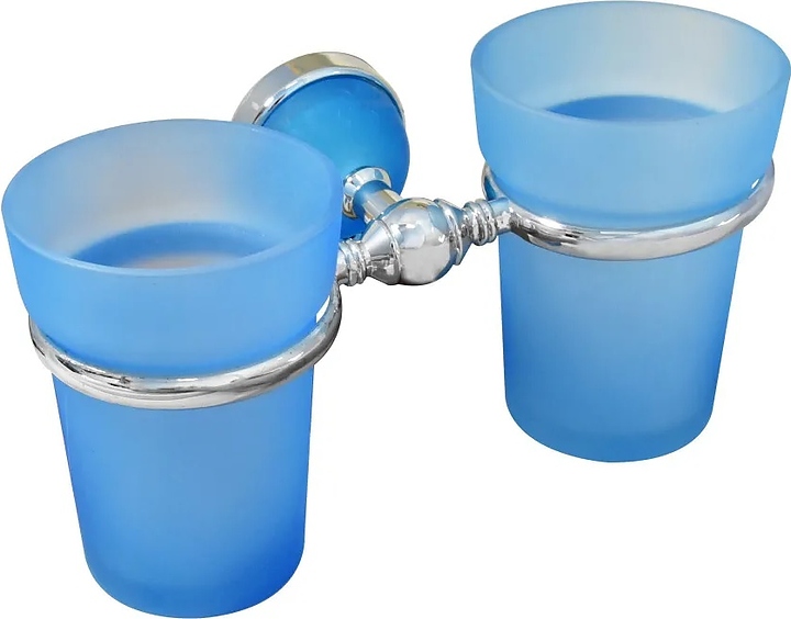 Подстаканник Puff Solinne 3068LB Хром+ двойной (металл / стекло матовое) хром / голубой