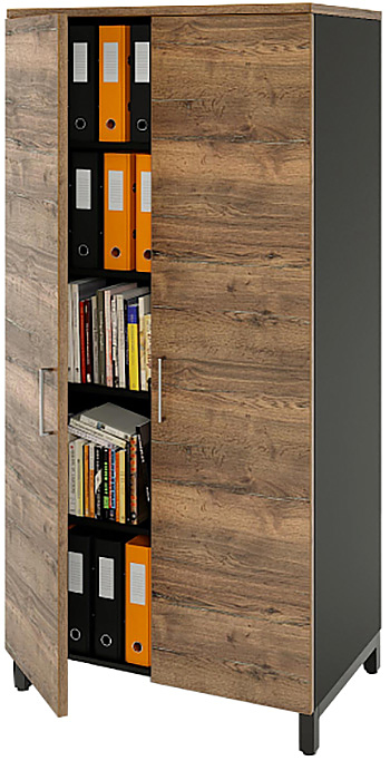 Шкаф для документов ZAMM 5 полок, 2 двери МК 600 90х60х190 см фасад дуб Галифакс олово, корпус черный