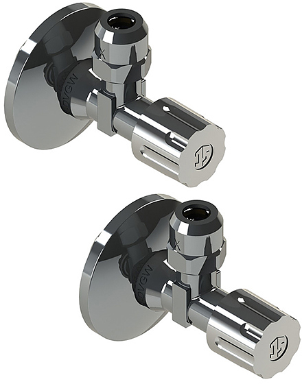 Комплект угловых вентилей TECE 9820464 (1/2" х 3/8") с настенными розетками, 2 шт, хром