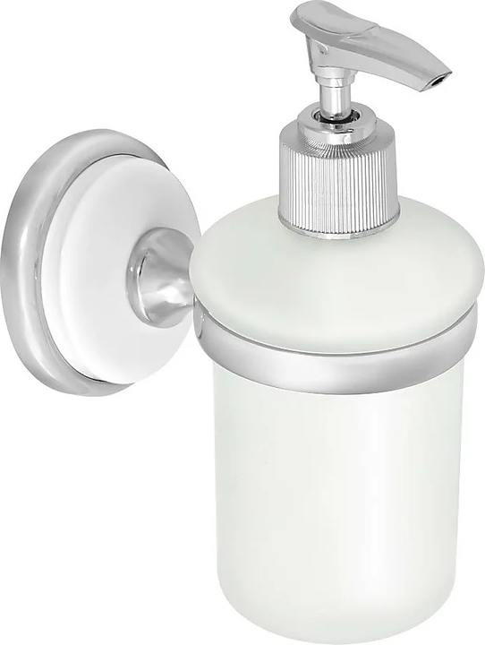 Дозатор жидкого мыла Puff Solinne B-51106 Blanco 350 мл (силумин / стекло матовое) хром / белый / сатин