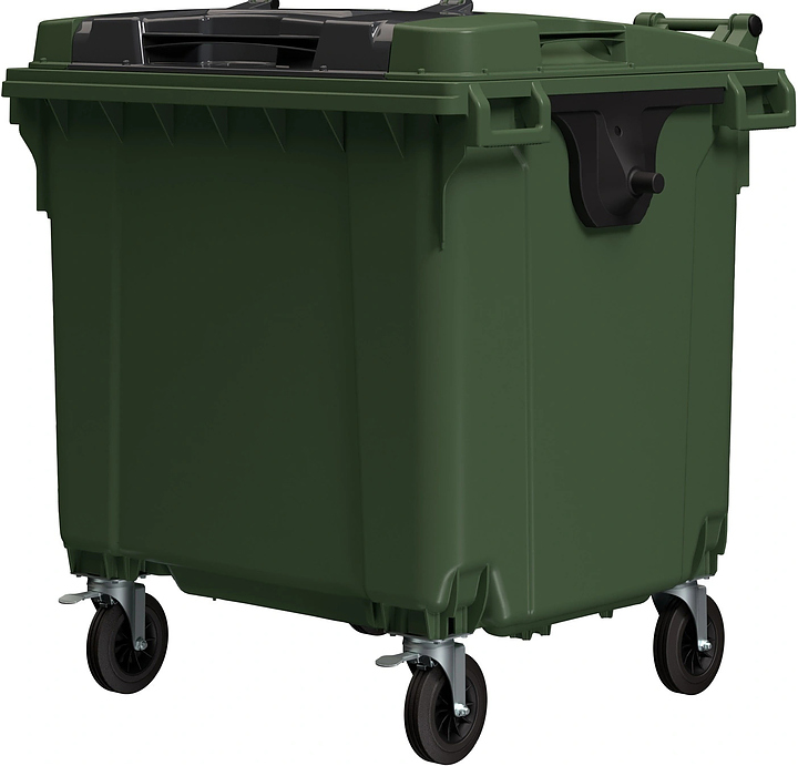 Контейнер для мусора iPlast 22.C19.TL 1100 л крышка TwinLid, зеленый с серым