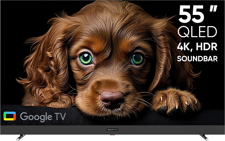 Телевизор Topdevice 55" QLED DQ08 4K UHD, Smart TV Google TV (TDTV55DQ08U_BK) с саундбаром черный