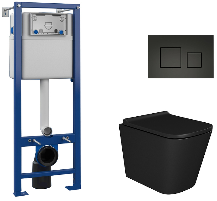 Унитаз подвесной с инсталляцией, клавишей смыва и сиденьем Maretti Umbria UM51KA56052 черный