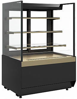 Витрина кондитерская Carboma KC70 VM 0,9-2 Standard без боковин, версия 2.0 открытая (Bronze 9005/0109)