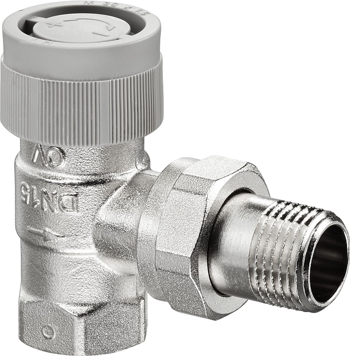 Вентиль термостатический угловой Oventrop AQ 1183066, ДУ 20, PN 10, Rp 3/4" (ВР) - R 3/4" (НР) - М 30х1.5, никелированная латунь, с преднастойкой и балансировкой