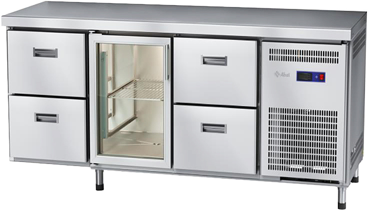 Стол морозильный Abat СХН-70-02 (2 ящика, 1 дверь-стекло, 2 ящика, без борта)