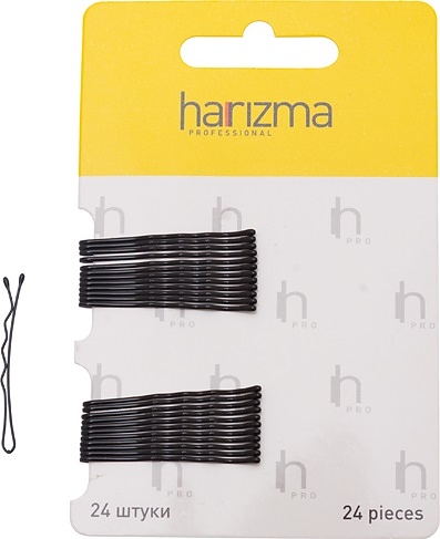 Невидимки для волос Harizma h10532-15, волнистые черные, 40 мм, 24 шт.