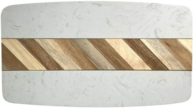 Блюдо для подачи MGprof 68753 320х180 мм мармор, с дерев. вставкой, белое