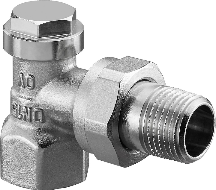 Вентиль запорный угловой Oventrop Combi 4 1090663, ДУ 20, PN 10, Rp 3/4" (ВР) - R 3/4" (НР), никелированная латунь