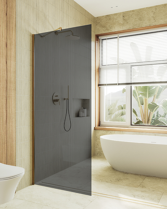 Перегородка душевая MaybahGlass MGD-698-3ш 79х195 см, графит, золото