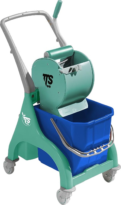 Тележка уборочная TTS Nick 25 одноведерная с отжимом Dry и рукояткой, зеленая рама