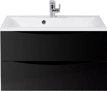 Тумба с раковиной BelBagno MARINO-800-2C-SO-NL-P + BB800/450-LV-MR-PR перелив слева, черный глянцевый