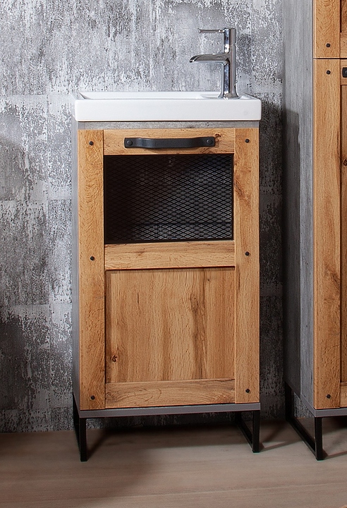 Тумба под раковину БРИКЛАЕР Лофт 45 см напольная, дуб золотой, метрополитен грей