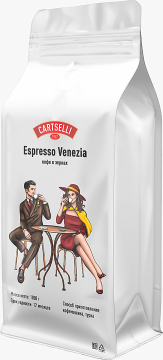Кофе свежеобжаренный CARTSELLI Espresso Venezia (арабика, робуста в зернах, 1 кг)