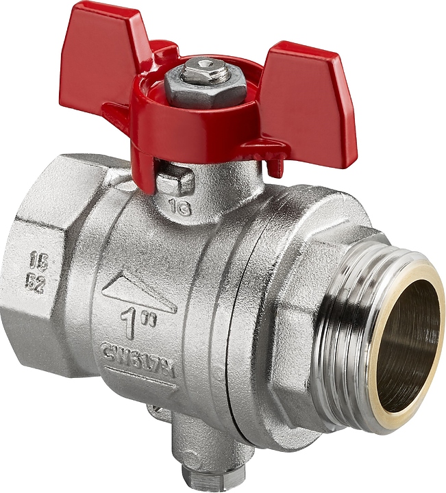Кран шаровой Oventrop 1406708, ДУ 25, PN 16, G 1" (ВР) - G 1" (НР), никелированная латунь, со штуцером для датчика температуры M10х1.0