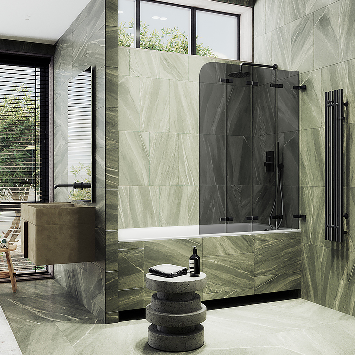 Шторка на ванну MaybahGlass MGV-588-6 98х140 см, 4 секции, складная, графит, черный