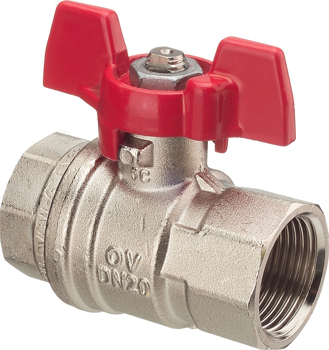 Кран шаровой Oventrop Optibal 1076103, ДУ 10, PN 16, G 3/8" (ВР) - G 3/8" (ВР), никелированная латунь, с рукояткой-бабочкой