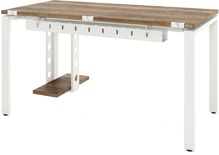 Стол офисный прямой ZAMM Формат 60х30 ТР 1600х600 с пропусками, кабель-каналом и подвесом системного блока, дуб галифакс олово/белый матовый
