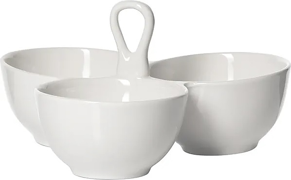 Менажница Kunstwerk A3939 250 мл 20,5х20,5 см h=12 см 3 емкости d=10 см (фарфор) белая