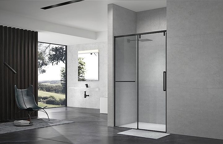 Дверь душевая Terminus Альба 1DS140х220B 140х220 см, раздвижная, в нишу, профиль черный