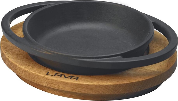 Сковорода для подачи LAVA LV ECO Y TV 12 K4 d=12 см с 2 ручками (чугун) черная на подставке (дерево)