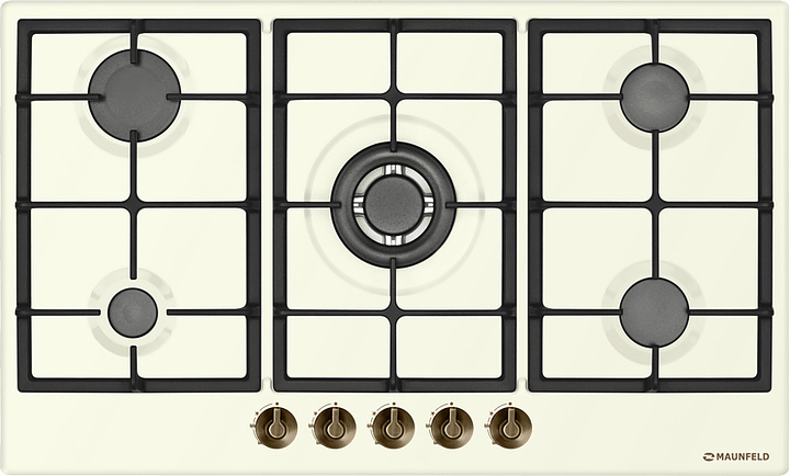 Варочная панель газовая Maunfeld EGHE.95.33CBG.R/G бежевая с ретро фурнитурой