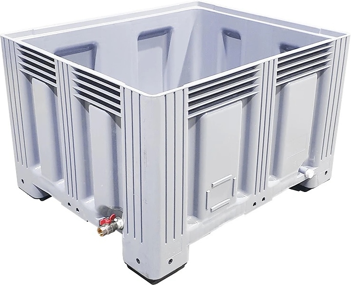 Контейнер ТАРА.РУ TR-Box 1210 S (758) КШ 1200х1000х758 мм (сплошной на ножках) с шаровым краном 1" серый