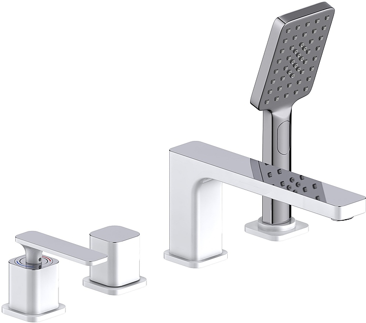 Смеситель для ванны с душем TIMO Torne 4330/00-16Y встраиваемый на борт ванны, 4 отверстия, хром, белый