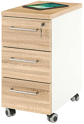 Тумба мобильная ZAMM 3 ящика 31х50х61 см фасад дуб Бардолилно, корпус белый