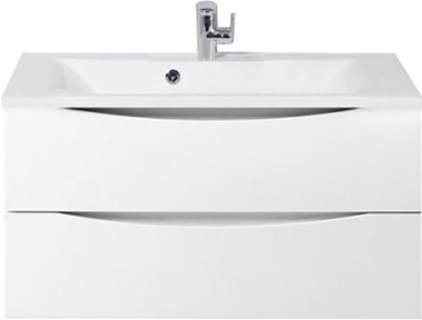 Тумба с раковиной BelBagno MARINO-900-2C-SO-BL-P + BB900/450-LV-MR-PR перелив слева, белый глянцевый