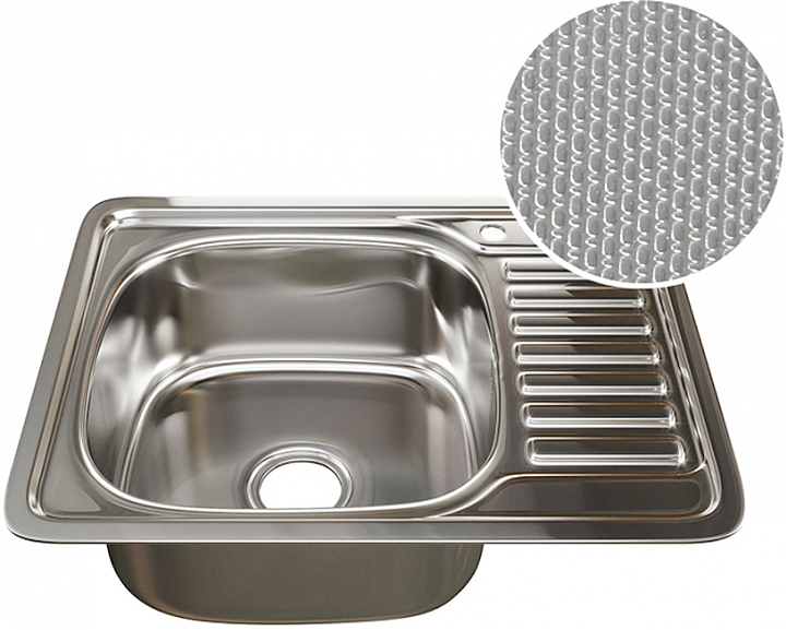 Мойка кухонная Mixline ML 48х58 см слив 90 мм, толщина стали 8 мм, с сифоном, с декором, левая