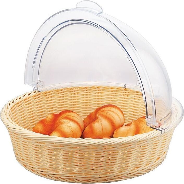 Корзина плетеная для хлеба Sunnex X88027 d=40 см h=10 см (полиротанг) круглая бежевая с крышкой Roll-Top (пластик)