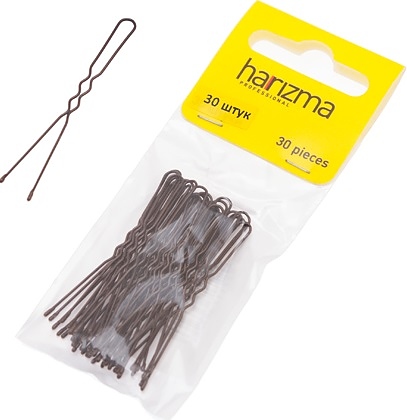 Шпильки для волос Harizma h10541-04, волнистые коричневые, 50 мм, 30 шт.