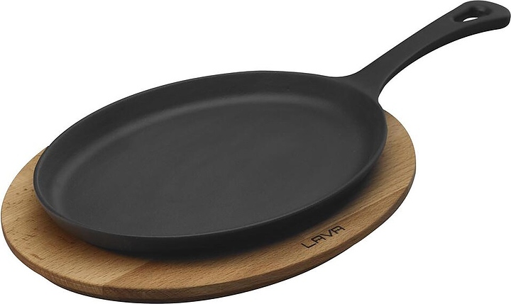 Сковорода для подачи LAVA LV ECO FT 1723 T11 K4 23х17 см с ручкой (чугун) овальная черная на подставке (дерево)