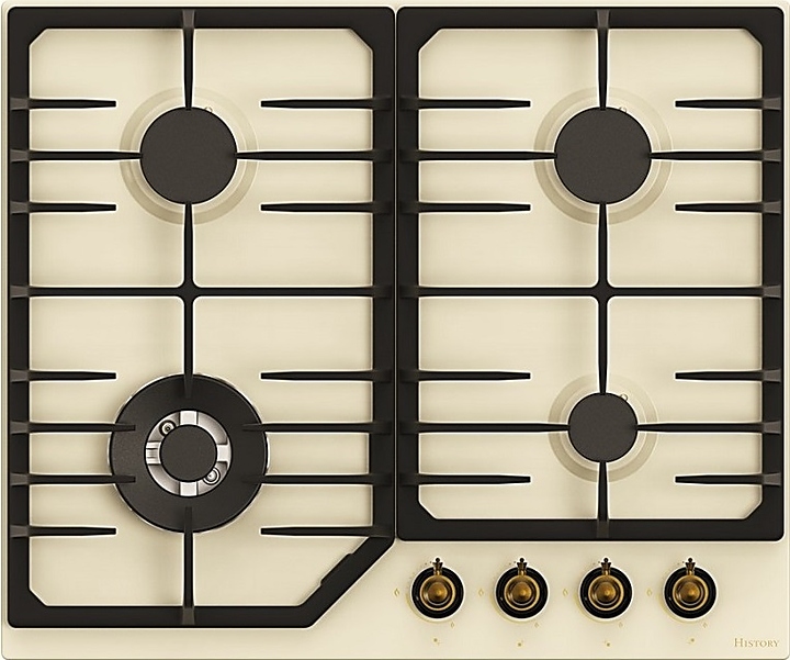 Варочная панель газовая HiSTORY HGE643C RBG бежевая эмаль