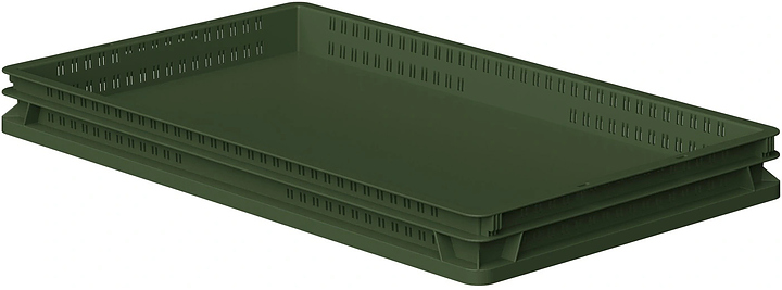 Ящик универсальный iPlast 740x440x70 мм ЭКО, перфорированные стенки, сплошное дно, зеленый