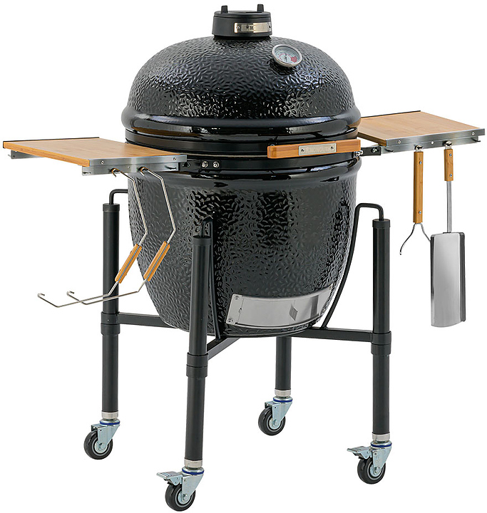 Гриль керамический Monolith Grill ONE.66 (LeChef), черный на колесиках и с боковыми столиками