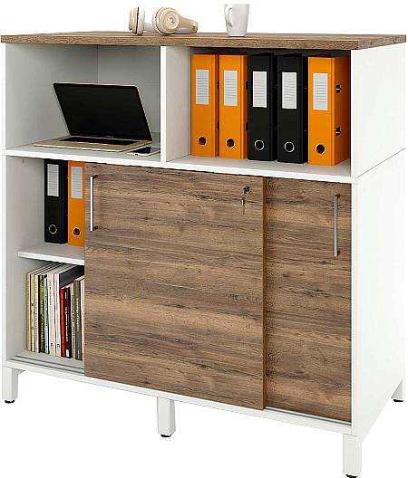 Локер ZAMM 2 полки с надстройкой МК 600 120х60х120,7 см фасад дуб Галифакс олово, корпус белый