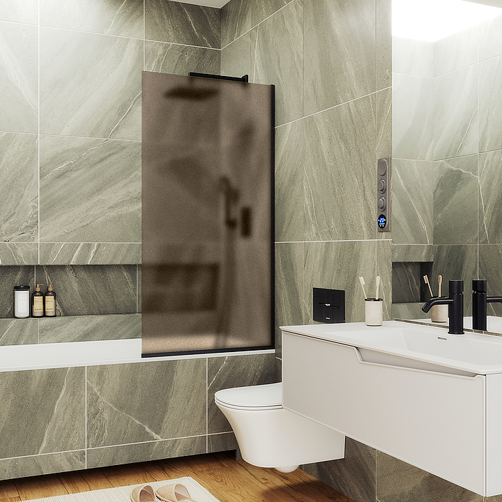 Шторка на ванну MaybahGlass MGV-249-6у 30х140 см, бронза матовая, черный