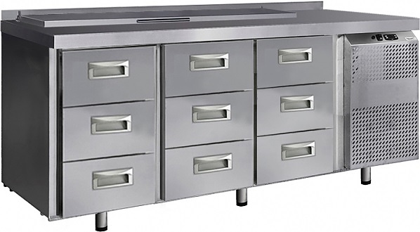 Стол-саладетта Finist СХСс-700-0/9 (7GN1/6 с крышкой) (агрегат справа) с бортом