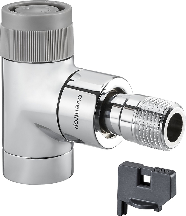 Вентиль термостатический угловой Oventrop EQ 1163552, ДУ 15, PN 10, Rp 1/2" (ВР) - R 1/2" (НР) - М 30х1.5, хромированная латунь, с преднастойкой и балансировкой