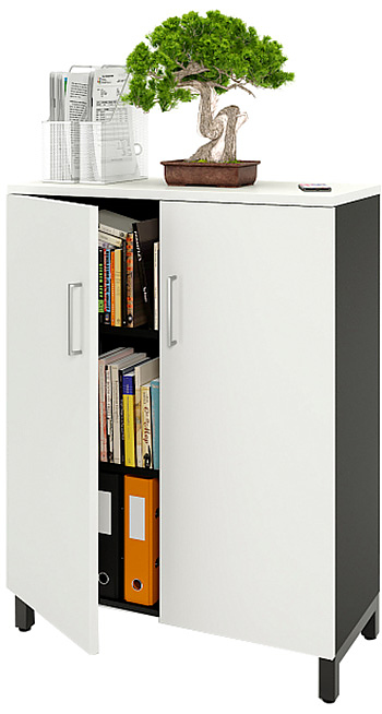 Шкаф для документов ZAMM 3 полки, 2 двери МК 414 90х41,4х120 см фасад белый, корпус черный